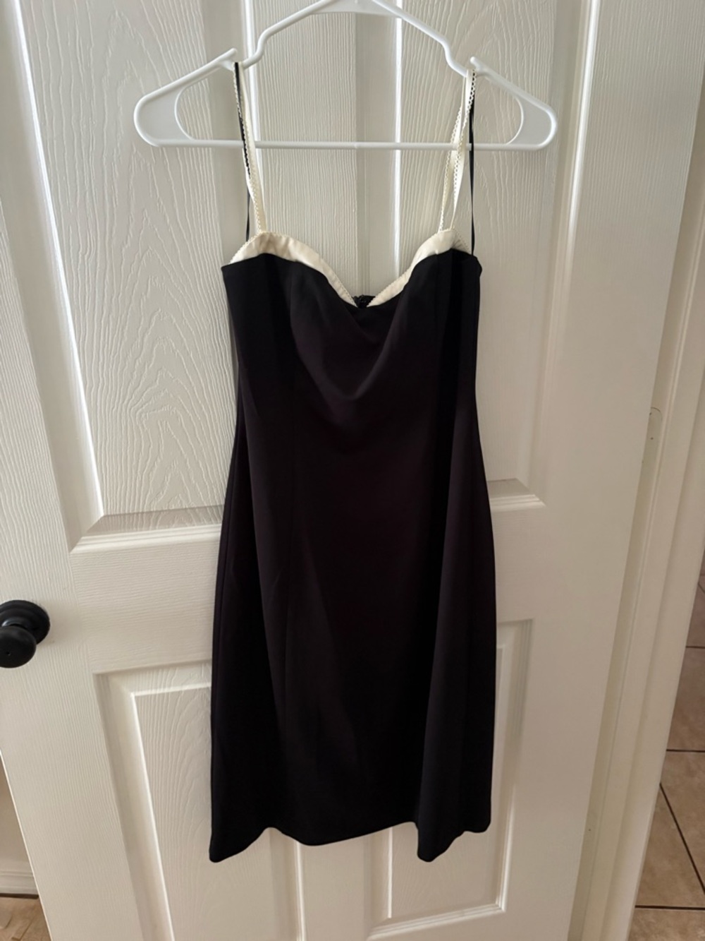 Astr Black Mini Slip Dress with Cream Trim and Chain Straps